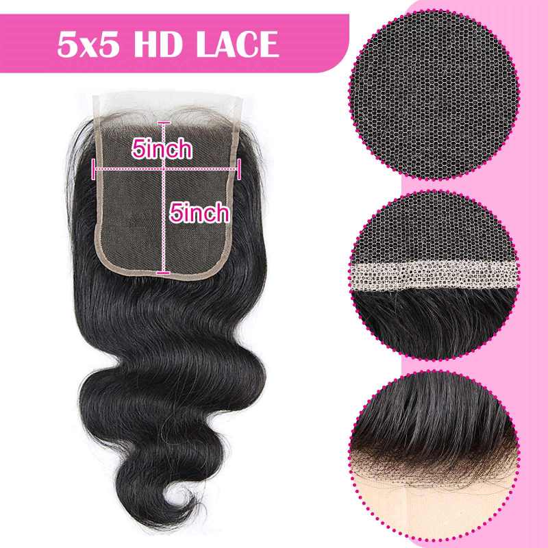 4x4 5x5 HD Swiss Body Wave Human Hair Lace Closure