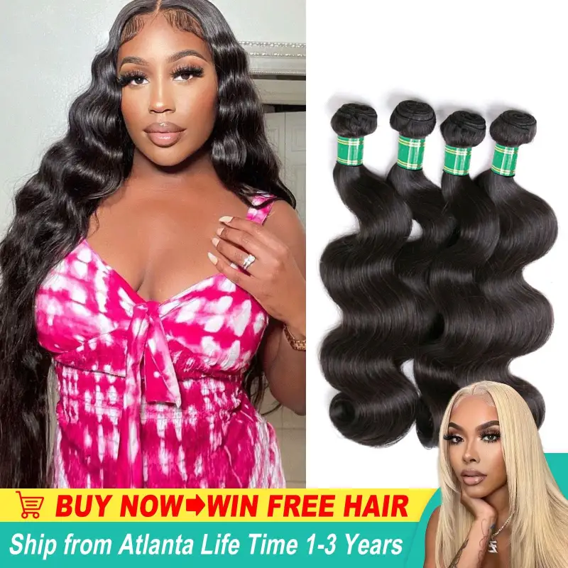 Virgin Body Wave Human Hair 4 Bundles Extensions Natural Color