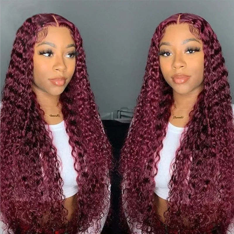 13x4 13x6 Loose Deep Wave 99j Burgundy Wig