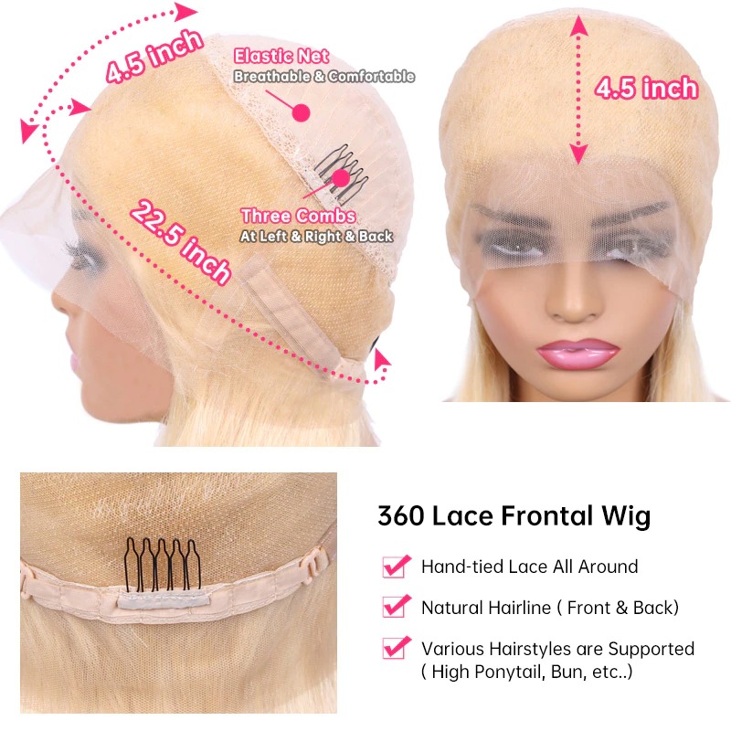 Blonde 360 Lace Frontal Wig 613 Straight