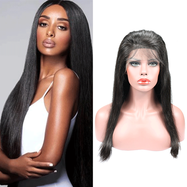 Berrys Fashion Nature Black Full Lace Wig Straight /Body Wave Hair, with Transparent Lace Frontal and Bleached Knots
