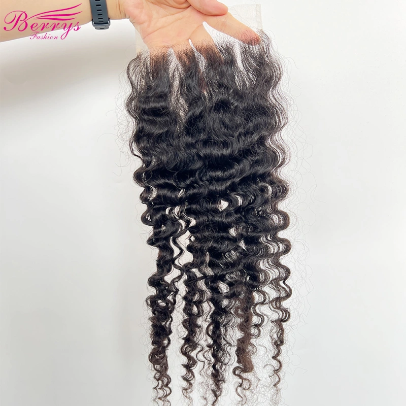 Blue Band 4x4 5x5 HD Swiss Burmese Curly Human Hair Lace Closure
