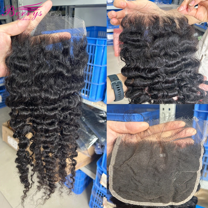 Blue Band 4x4 5x5 HD Swiss Burmese Curly Human Hair Lace Closure