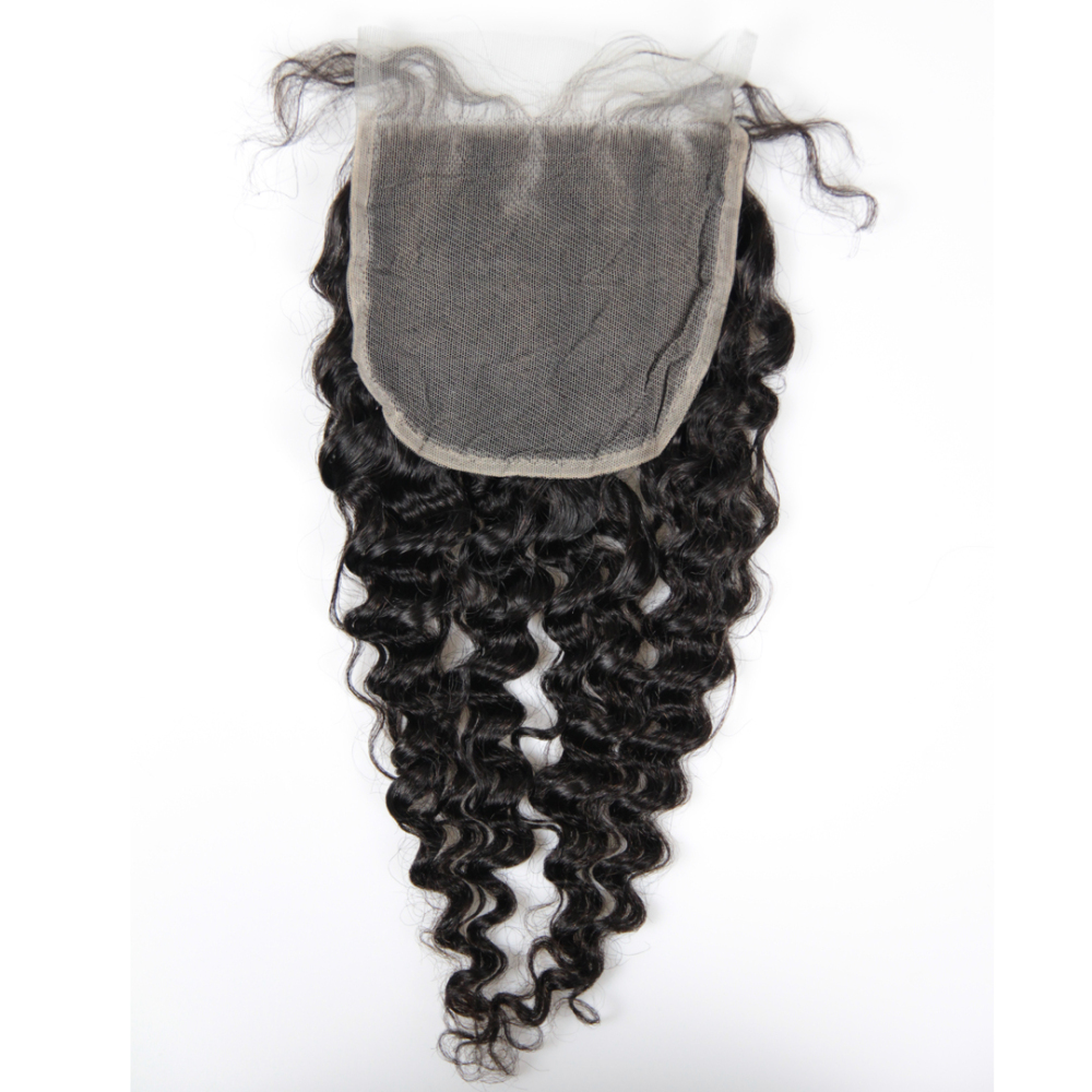 7A Virgin Hair Blue Band Flat Band 4x4 5x5 HD Lace Closure Swiss Deep Wave Human Hair