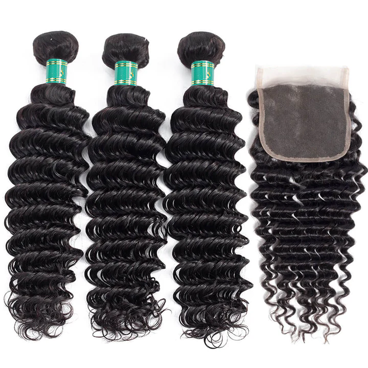 7A Virgin Hair Blue Band Flat Band 4x4 5x5 HD Lace Closure Swiss Deep Wave Human Hair