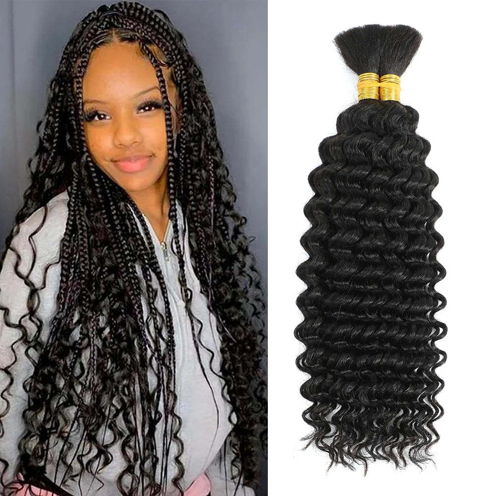 Flat Band Bulk Hair Real Human Virgin Hair for Braiding Deep Wave / Water Wave Natural Black / 613 Blonde for Braids