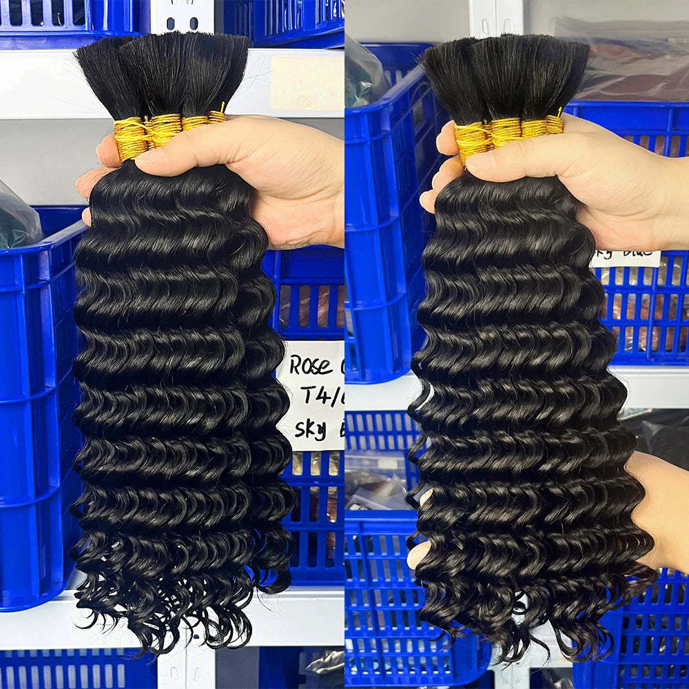 Flat Band Bulk Hair Real Human Virgin Hair for Braiding Deep Wave / Water Wave Natural Black / 613 Blonde for Braids