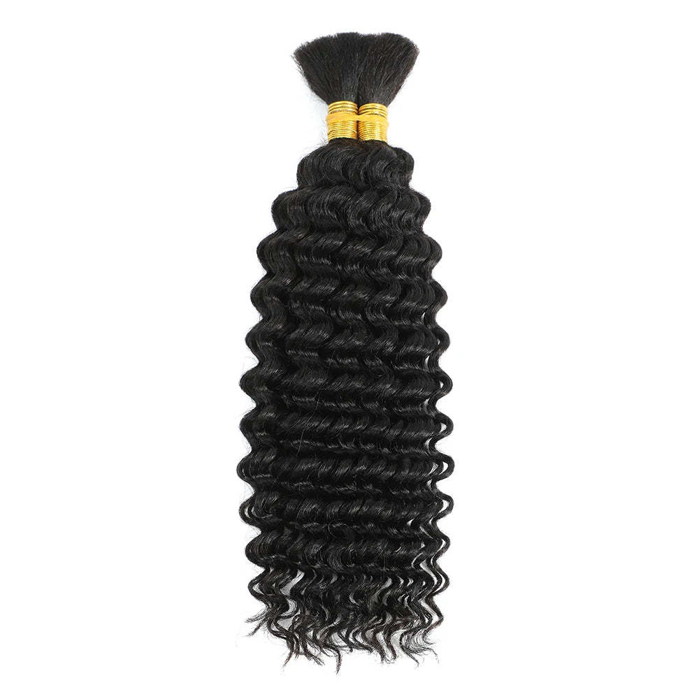 Flat Band Bulk Hair Real Human Virgin Hair for Braiding Deep Wave / Water Wave Natural Black / 613 Blonde for Braids