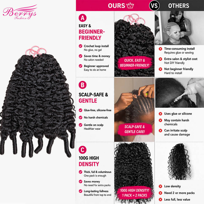 New Virgin Hair Crochet Feather Hair for Miracle Knots Braids Burmese Culry with Spiral Ends