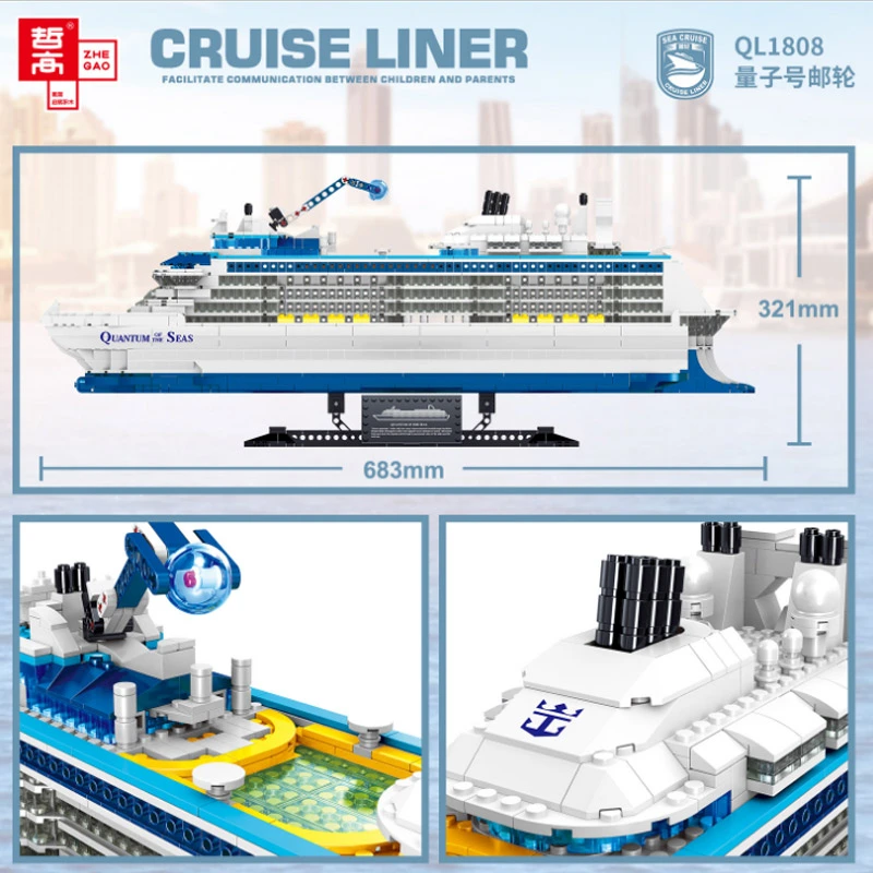 ZHEGAO QL1808 MOC Creator Series Cruise Liner Building Blocks 2428pcs Bricks Toys For Gift