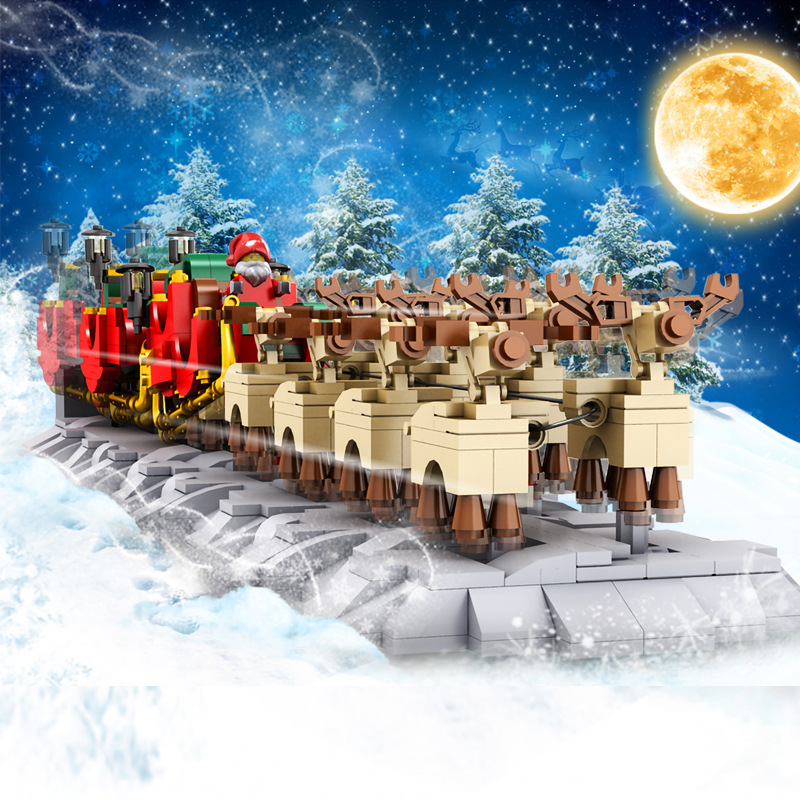 MouldKing 10015 1318Pcs Christmas Series Santa Claus Electric Sleigh Assembled Model Building Block Toy Gift From China