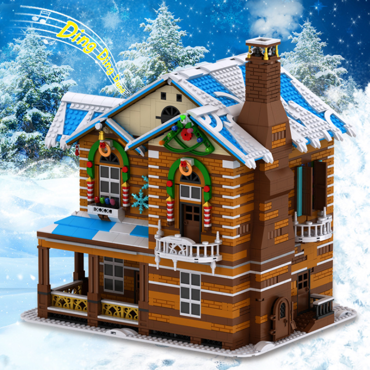 MouldKing 16011 3693PCS Christmas Series Christmas Cabin Light Spray Adult Assembled Model Building Block Toys Ship  From China