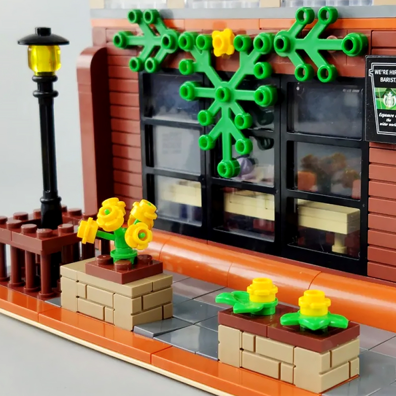 S601093 Street View Casual Coffee House with Light MOC Building Block Toy From China