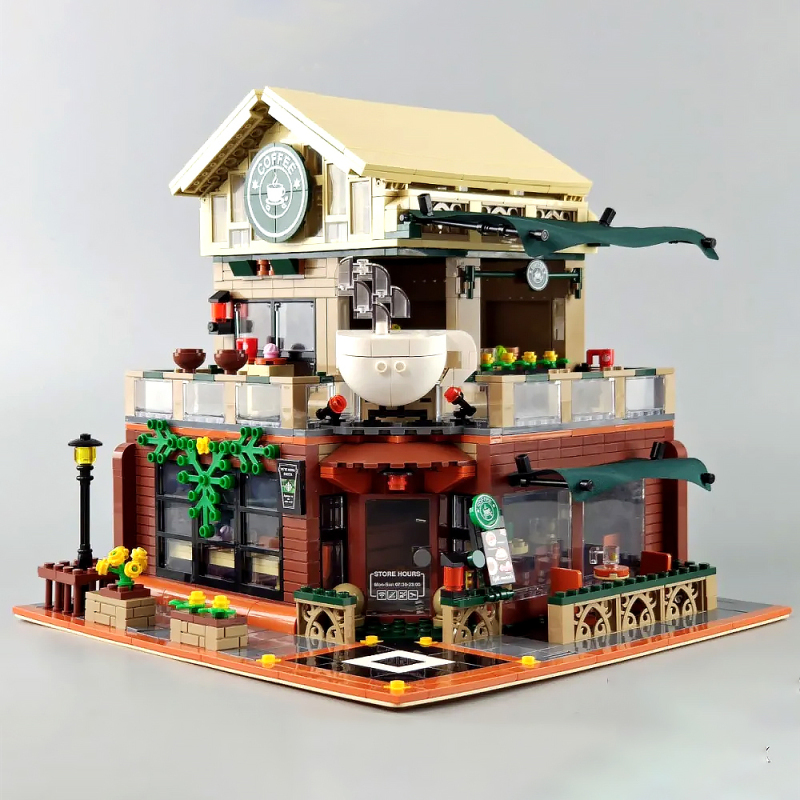 S601093 Street View Casual Coffee House with Light MOC Building Block Toy From China