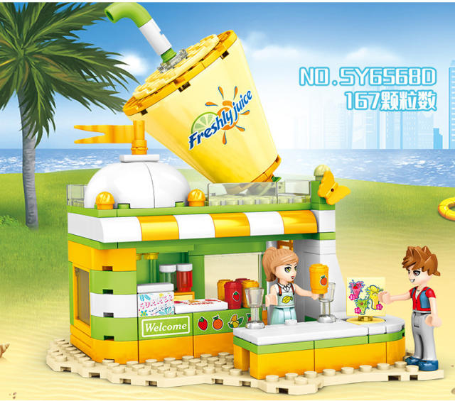 SY 6568 S-girl Beach Girl Street View Ice Cream Shop Cafe Building Blocks Toy From China
