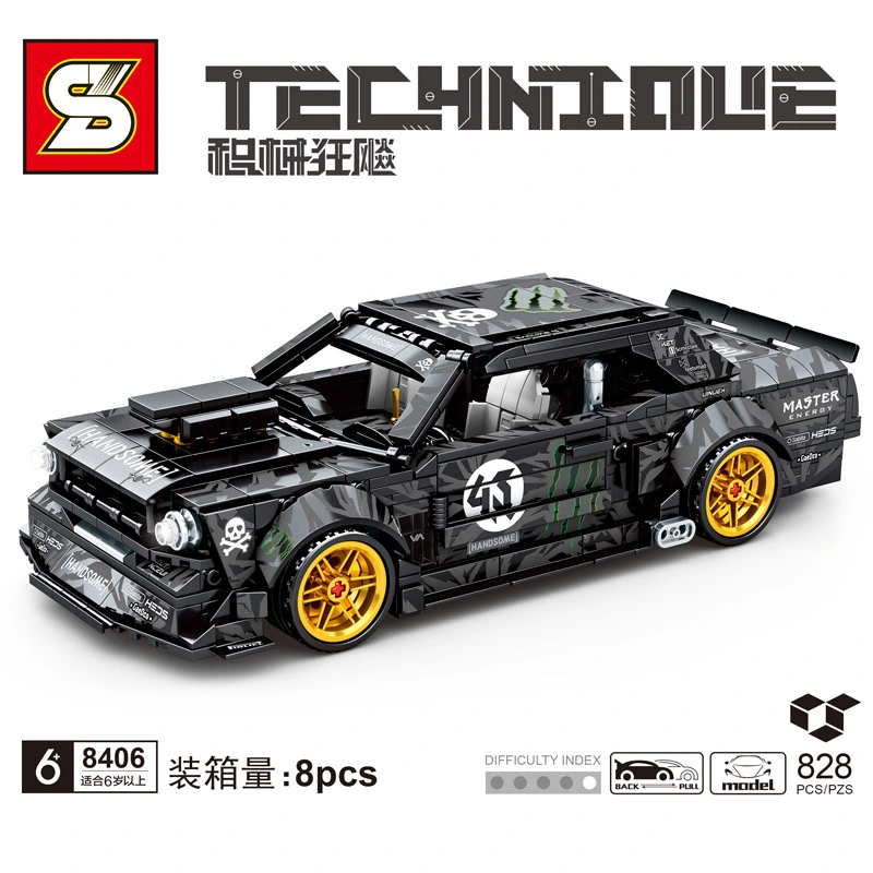 SY 8406 828pcs Drift Master 1965 Ford Mustang Mechanical Rage MOC Building Block Toy From China