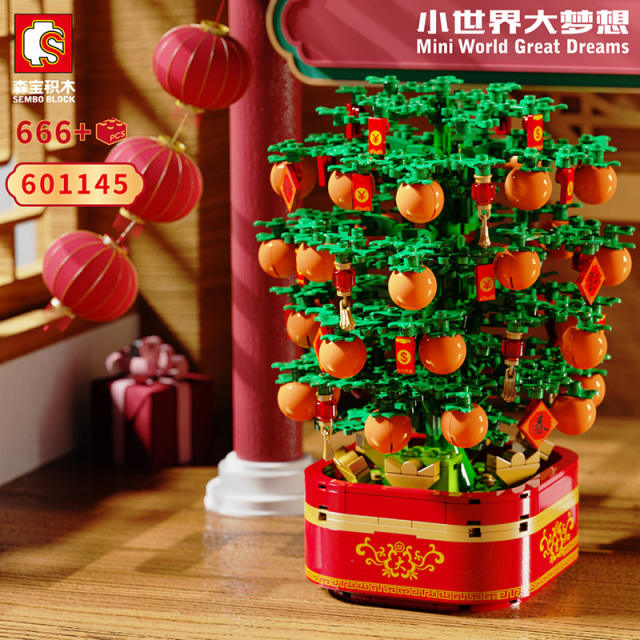 SEMBO 601145 New Year Orange Tree Light Music Box Building Block Toy 666PCS from China