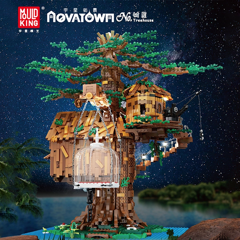 MOULDKING 16033 Expansion 16033D Leaves & Flower MOC Tree House Model Building Blocks 3958pcs Brick Toys Kids Gift [with Light]