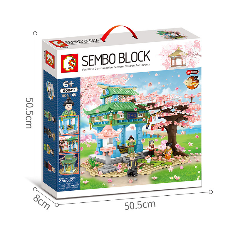 SEMBO 601149 Idea Japanese style cherry blossom scene building blocks 1106pcs bricks from China