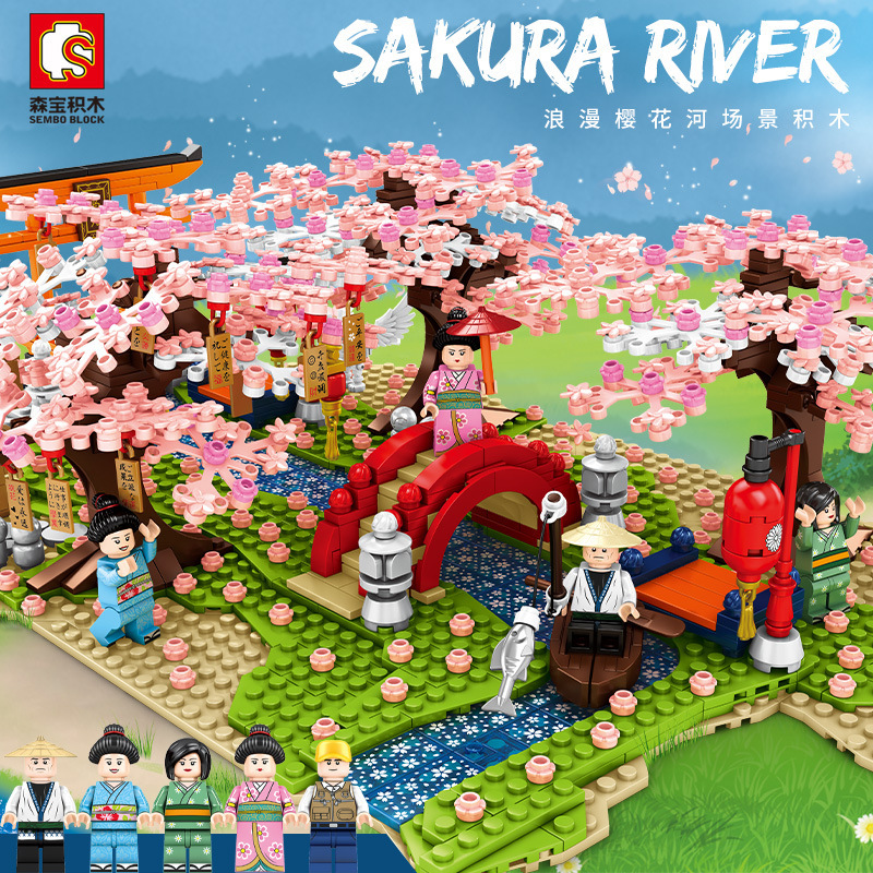 SEMBO 601147 Idea Japanese style cherry blossom scene building blocks 1400pcs bricks from China