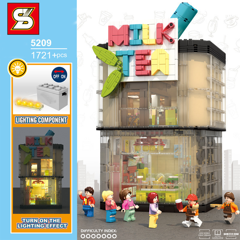 SY 5209 City Street Light milk tea shop building blocks 1721pcs bricks Toys For Gift ship from China