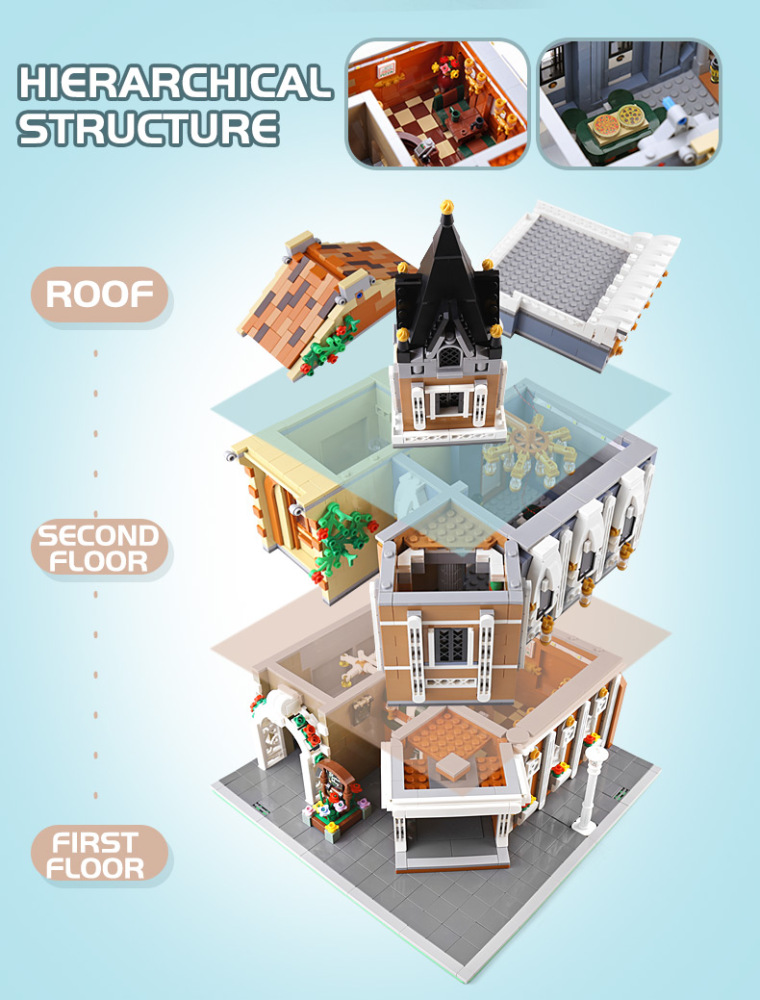 MouldKing 16026 Creator Series Afternoon Tea Restaurant Building Blocks 3039pcs Bricks Toys For Gift [with Light]