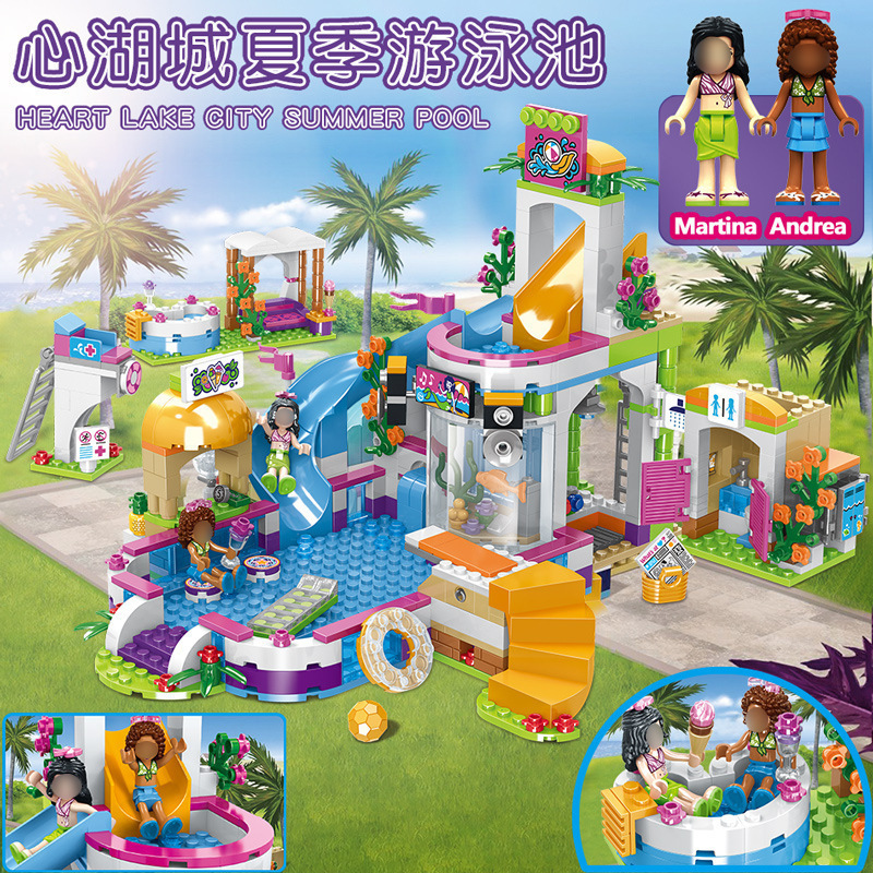 SX3010 SX3010 Heart Lake City Summer Swimming Pool Girl Friends Series Building Block Toys 768pcs