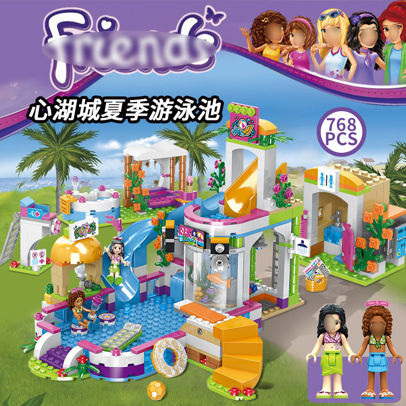 SX3010 SX3010 Heart Lake City Summer Swimming Pool Girl Friends Series Building Block Toys 768pcs