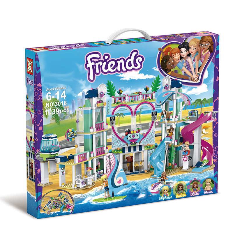 【Clearance Stock】SX3018 Good Friends Series Heart Lake City Resort Paradise Assembled Building Blocks Children Toys 1039pcs