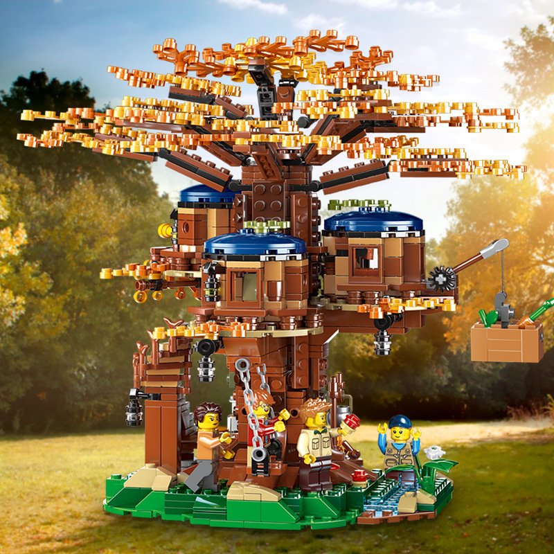 SX 33111 Small tree house four seasons jungle wooden house assembly building model building block 6007