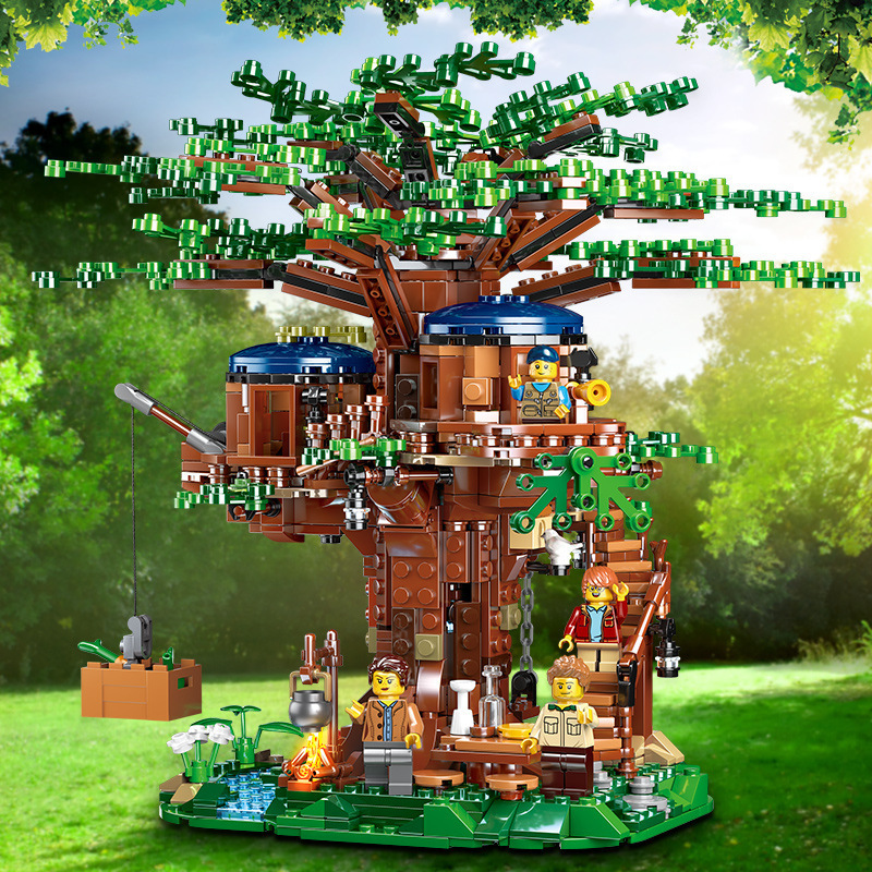 SX 33111 Small tree house four seasons jungle wooden house assembly building model building block 6007