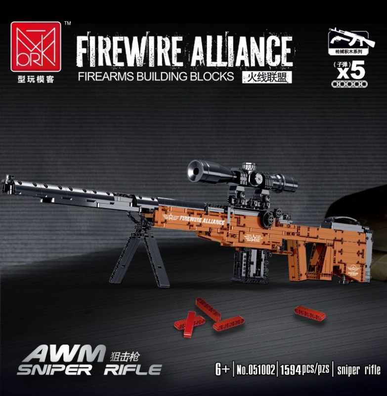 Mork 051002 Firewire Alliance Firearms Building Blocks AWM Sniper Rifle Building Blocks 1594pcs Bricks From China