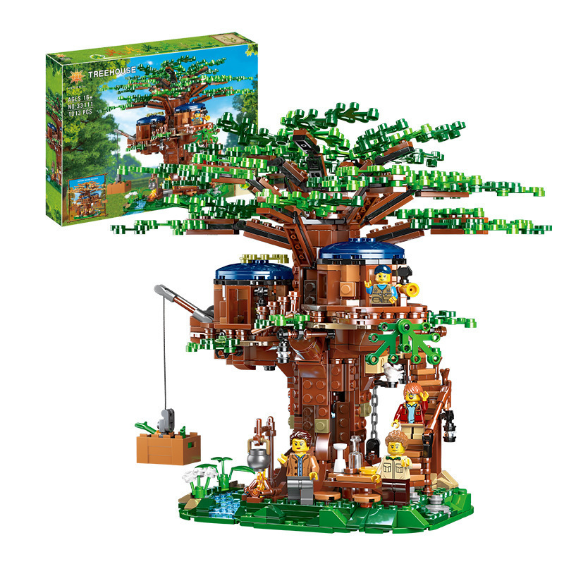 SX 33111 Small tree house four seasons jungle wooden house assembly building model building block 6007