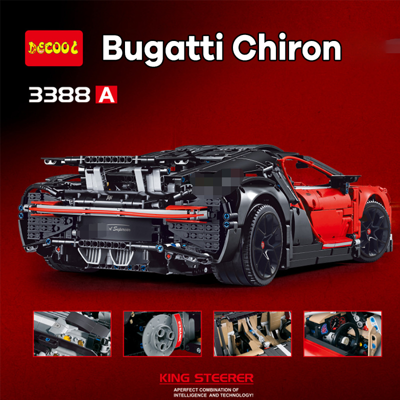 DECOOL 3388A Technic Red Bugatti Chiron 1:8 Supercar model Building Blocks 3636pcs Ship From China