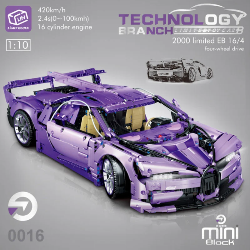 Lin07 0016 Blocks Technic Series Purple Bugatti Chirons Voiture Racing Car Building Bricks 42083 From China