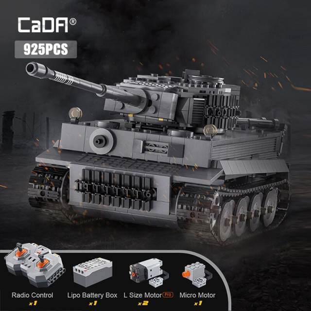 Cada C61071 925pcs City Remote Control Ww2 Military Army Tiger Tank Building Blocks Weapon Bricks RC Vehicle Toys Gifts Children Boys [with Motor]