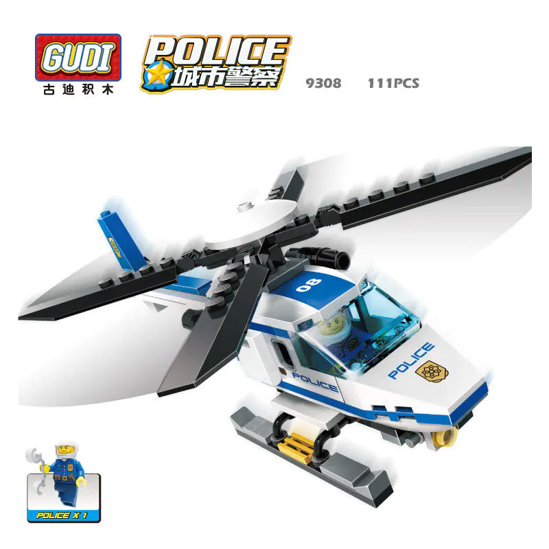 【Clearance Stock】GUDI 9308 City Series &quot;Police&quot; Helicopter Building Blocks 94pcs Bricks Model Toys Ship From China