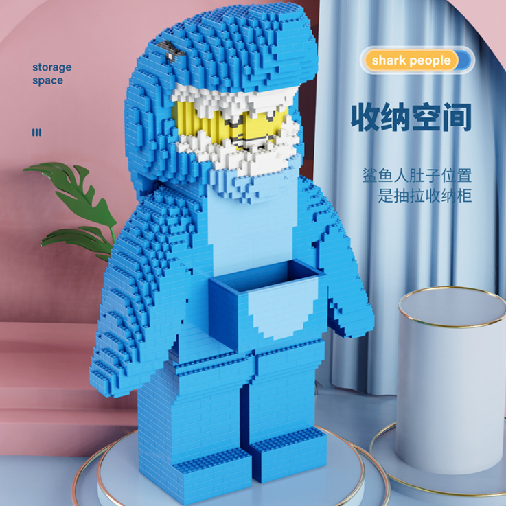 Net celebrity building blocks shark man doll hand-made ornaments adult small particles puzzle assembled model toy Ship From China