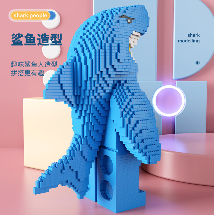 Net celebrity building blocks shark man doll hand-made ornaments adult small particles puzzle assembled model toy Ship From China