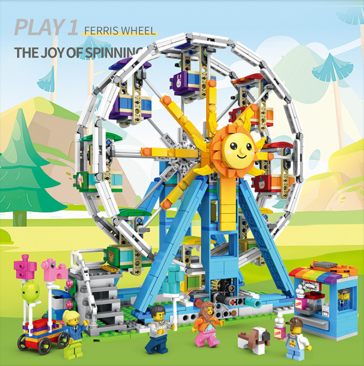 JUHANG 81001 1166pcs Three-change Ferris wheel &quot;creative&quot; Streetscape Architectural scene Building Block Toy From China