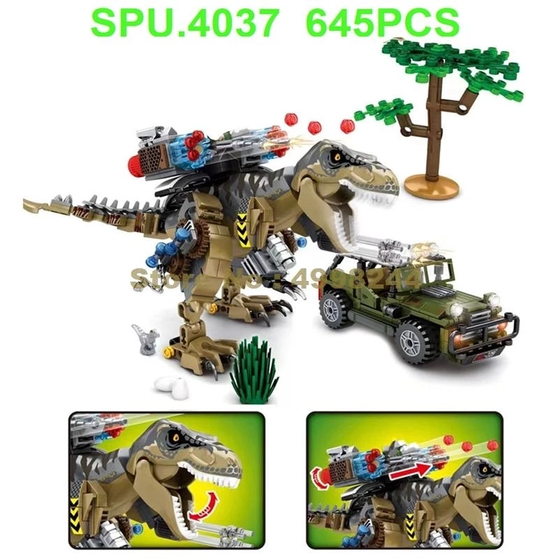 Sy1596 645pcs Jurassic Dinosaur Truck Chase Tyrannosaurus Rex T-rex 4 Dolls Building Blocks Toy ship from China.