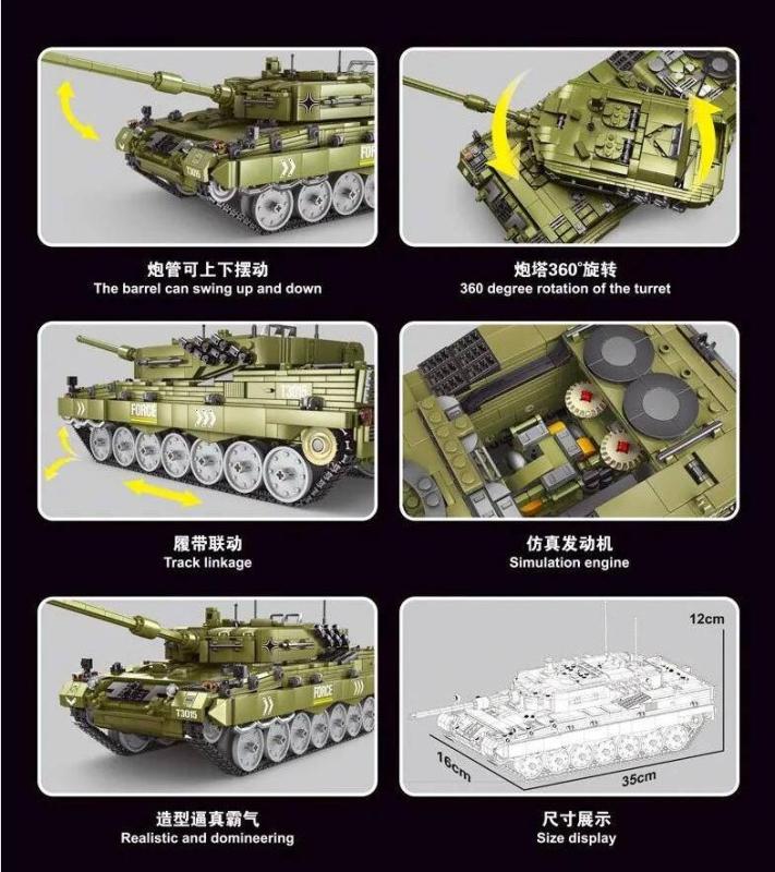 GaoMiSi T3015 Cool Battle Tank Leopard 2 Building Blcoks  Model Set 2029pcs Bricks Toys  From China.