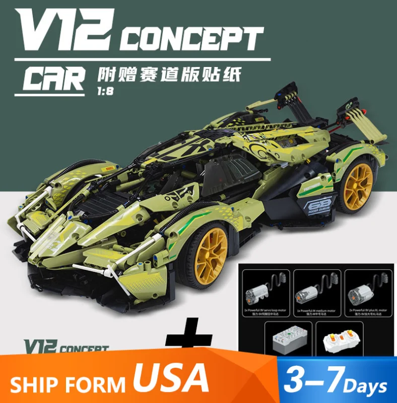 MOYU BLOCK MY88001 High-Tech Lambo V12 Vision 2527Pcs Bricks Building Block Toy Ship From USA 3-7 Days Delivery