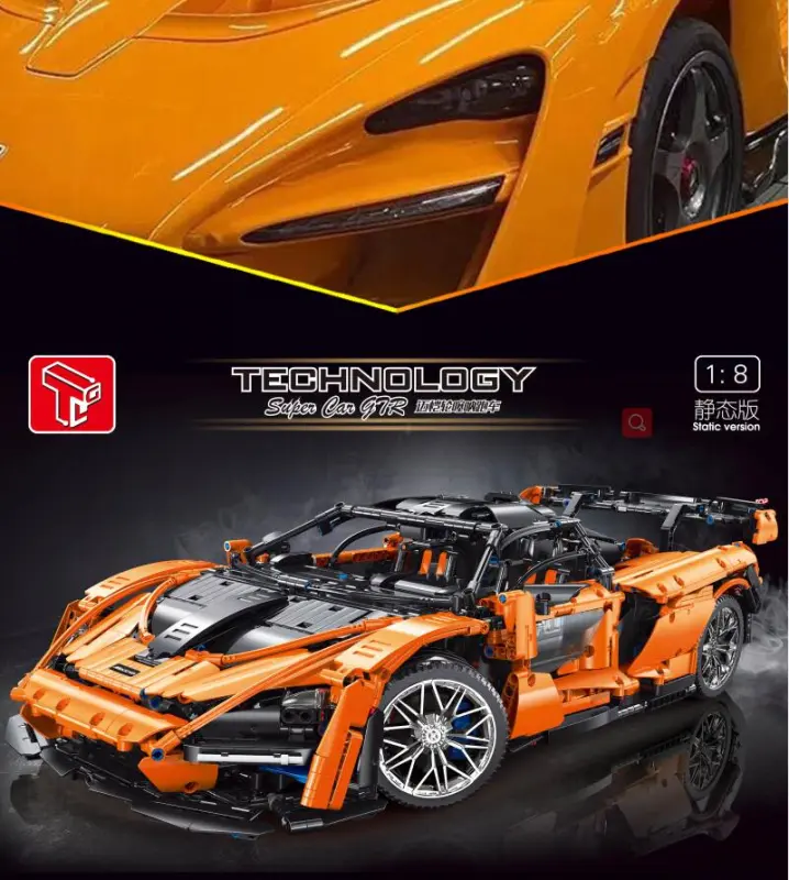 TGL T5013 3780pcs High-tech McLaren Senna Super Sport Car Model Building Blocks Orange bricks from China