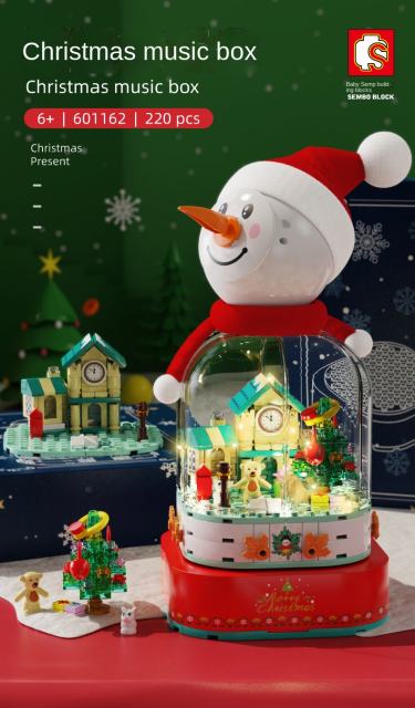 SEMBO 601162 220pcs Christmas Series Snowman House Rotating Music Box Assembling Building Blocks Holiday Gifts from China.