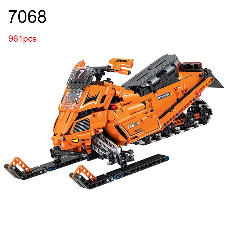 7068 961pcs Electric Turbo Snowmobile Moto Snow Motorcycle Motorbike Building Blocks Educational DIY Bricks Toys ship from China.