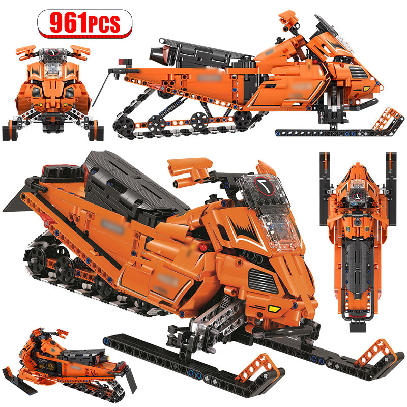 7068 961pcs Electric Turbo Snowmobile Moto Snow Motorcycle Motorbike Building Blocks Educational DIY Bricks Toys ship from China.