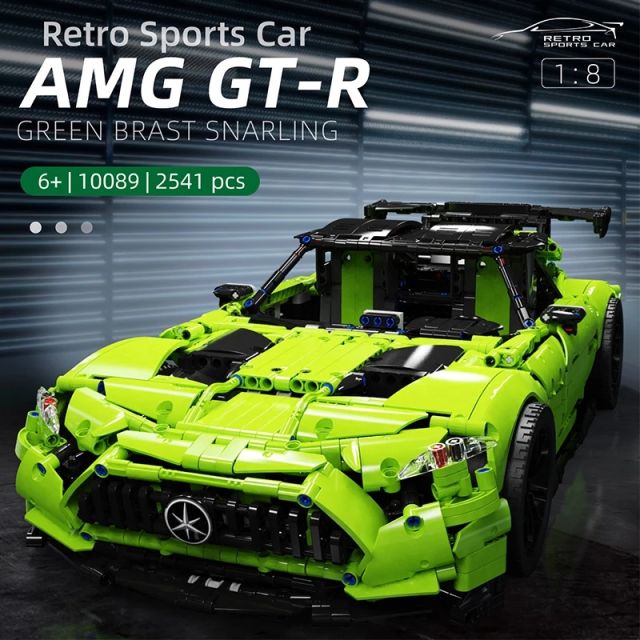 KIYUI 10089 1:8 Retro sports car Super Racing Building Blocks Green AMG GT -R 1 technic Model 2541pcs Bricks Children Toys MOC-73939 from China