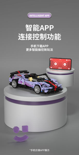 Sembao 701908 remote control building block car purple Fengshen sports car with Motor 480pcs bricks Toy ship from China.