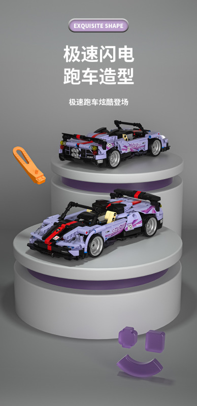 Sembao 701908 remote control building block car purple Fengshen sports car with Motor 480pcs bricks Toy ship from China.